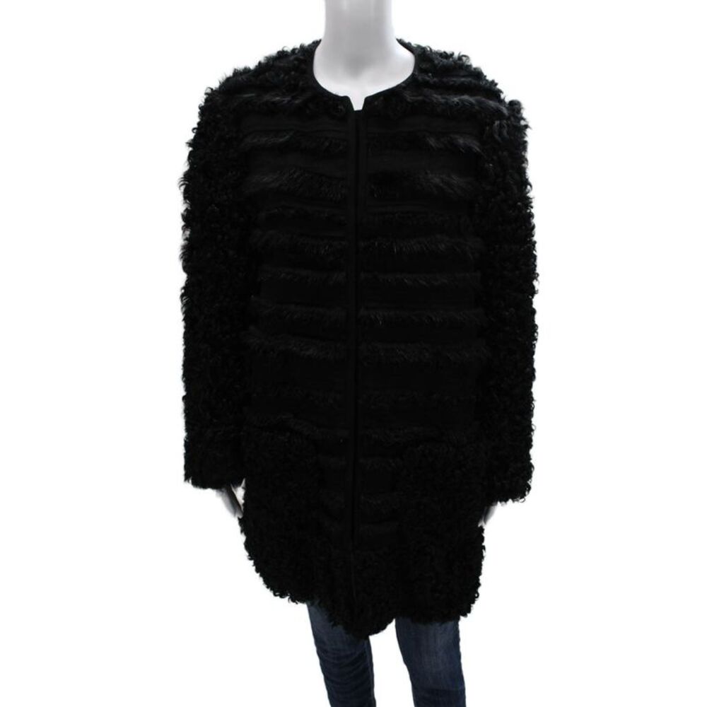 J. Mendel Womens Genuine Fur Black Coat Zip Long Sleeve Bust 44 Size M